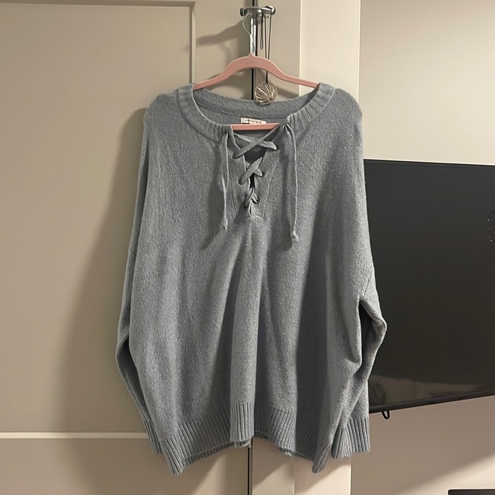 AE Lace Up Fuzzy Sweater